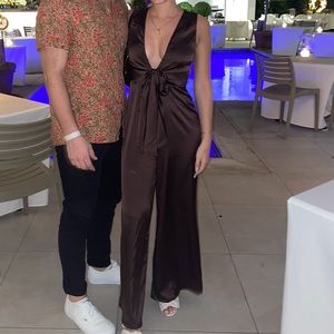 Showpo brown satin jumpsuit